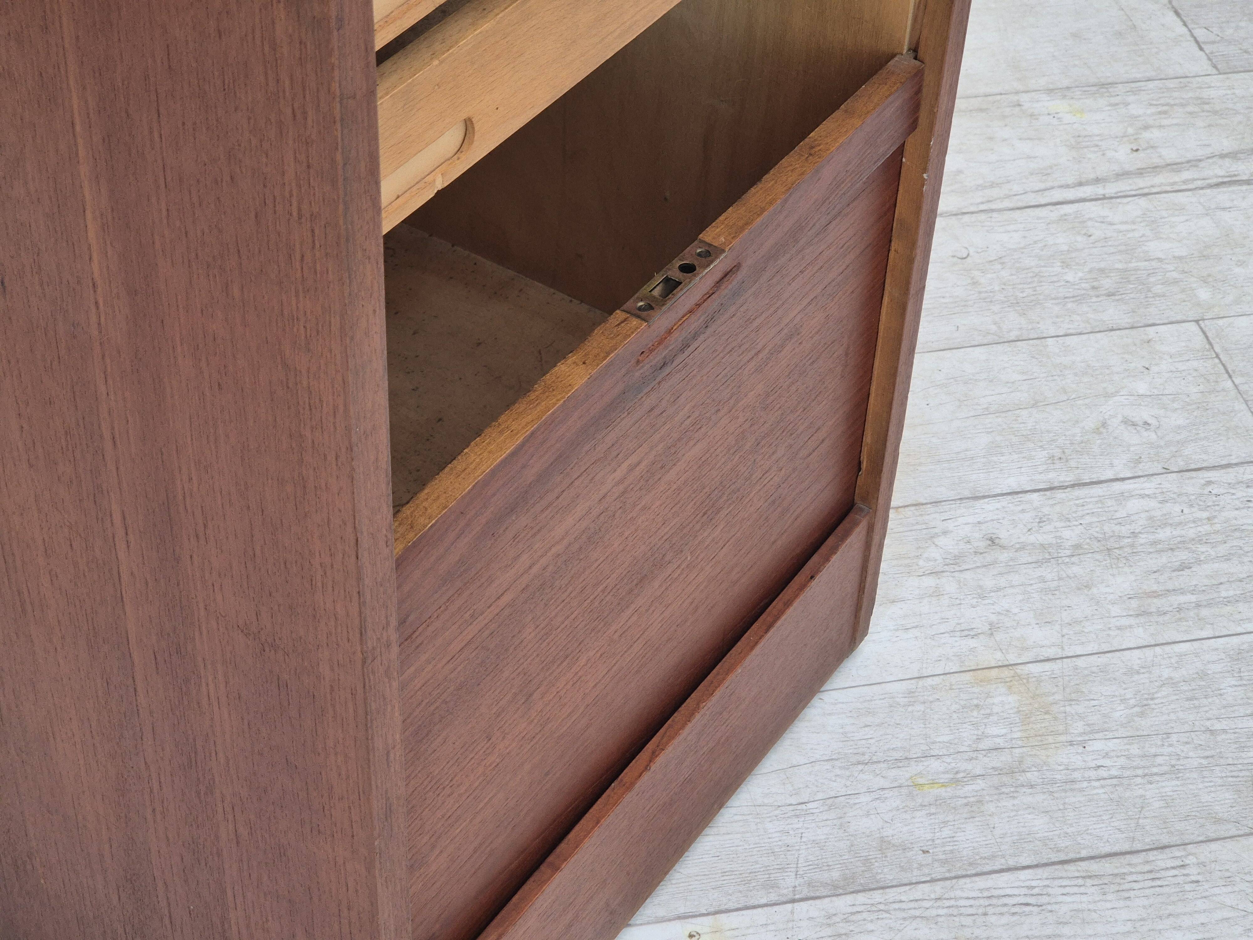 1960s, Danish office cabinet, original condition, teak wood, sliding doors, drawers inside.