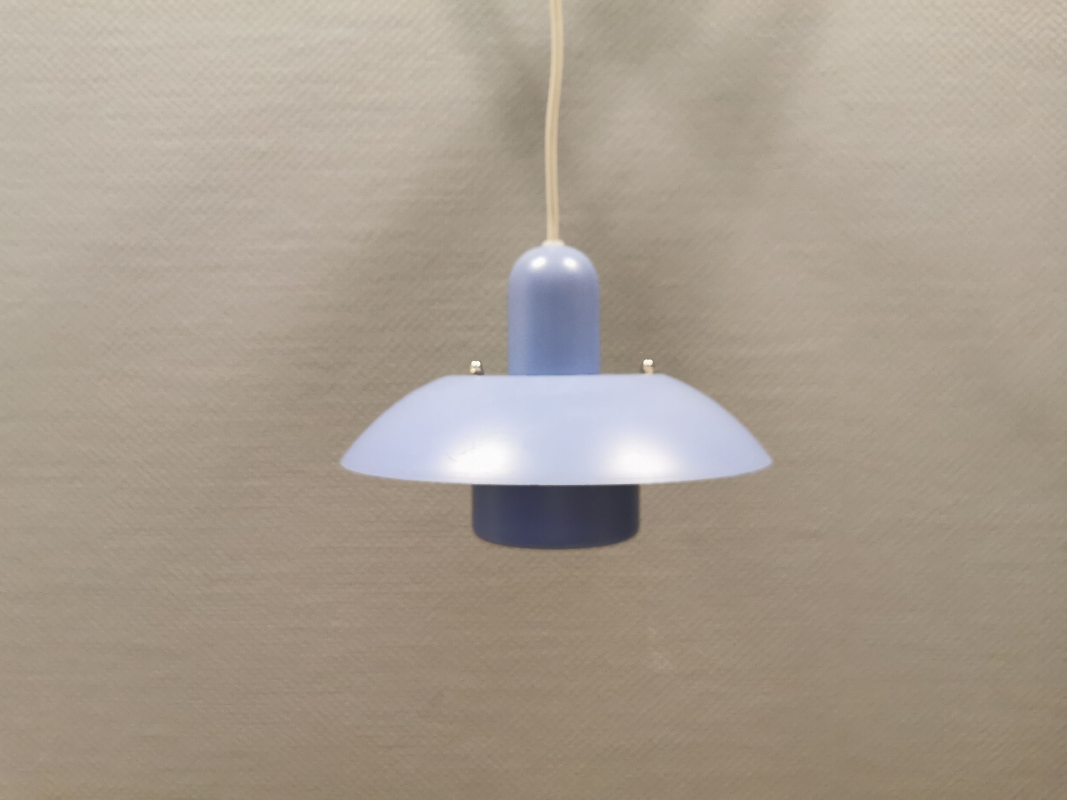 Classic small Danish hanging lamp, produced by Form-Light in the 1980s. Light purple color
