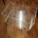 David Lange designer coffee table, plexiglass and gold metal, sliding top