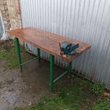 Industrial workshop workbench, wood and metal work table