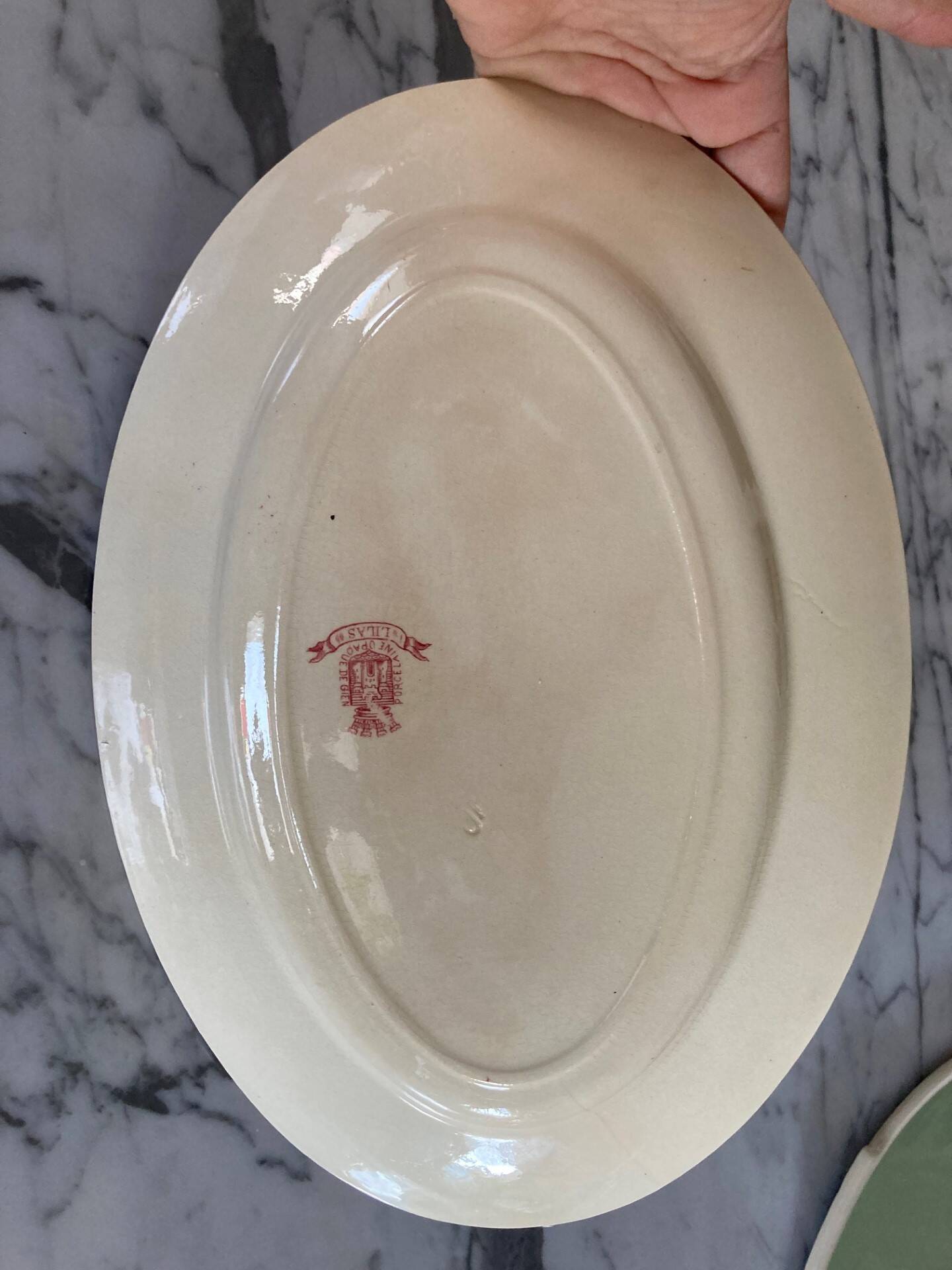 Large oval gien dish, pink lilac model