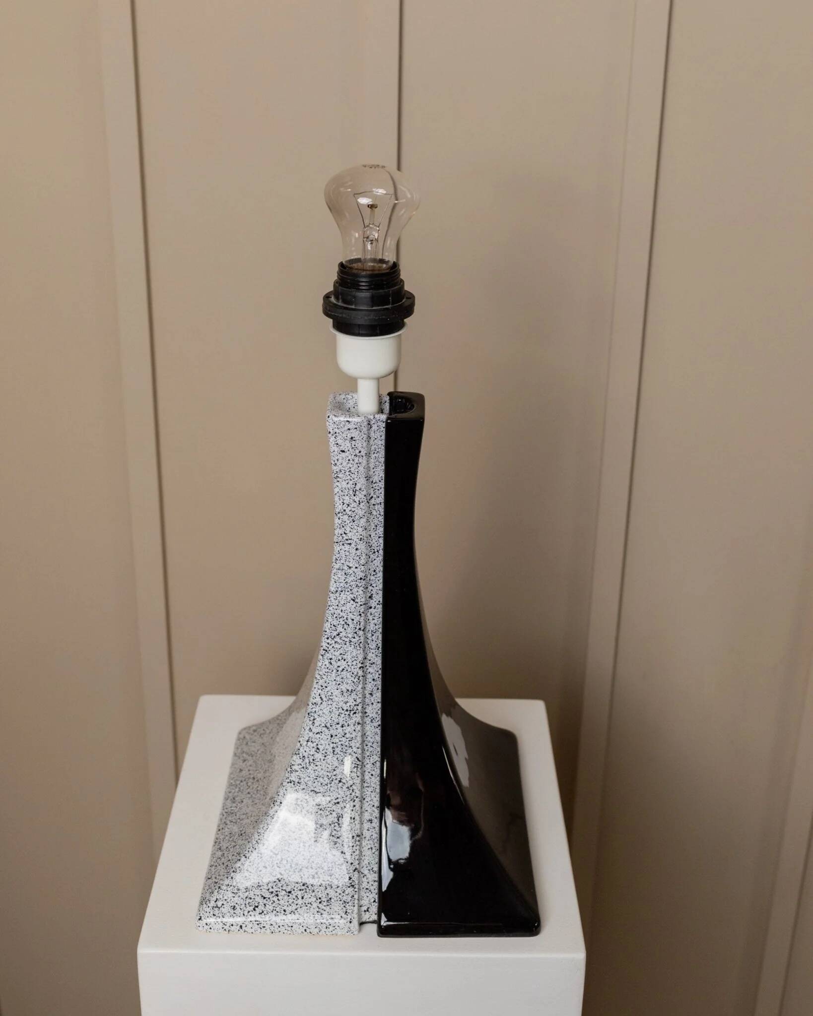 Black and White Ceramic Lamp - Handmade in Italy, Memphis Style Modern Bedside Light