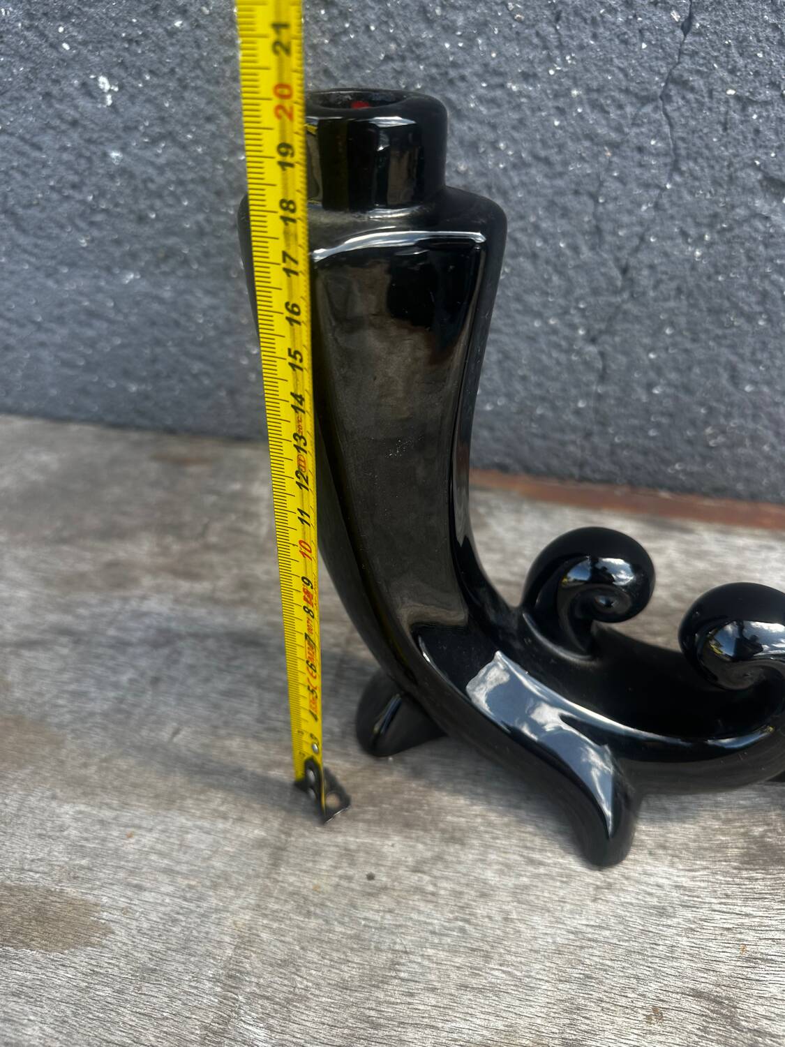 Vallauris Black Ceramic Candle Holder from the 50s