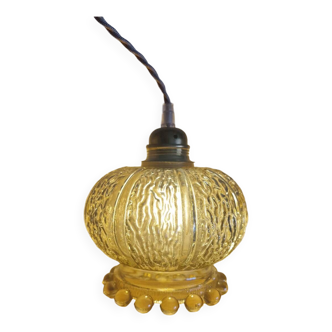 Textured amber pendant or portable lamp with pearl base