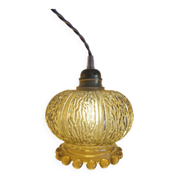 Textured amber pendant or portable lamp with pearl base