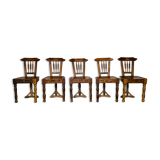 Set of 5 wooden chairs, handcrafted work