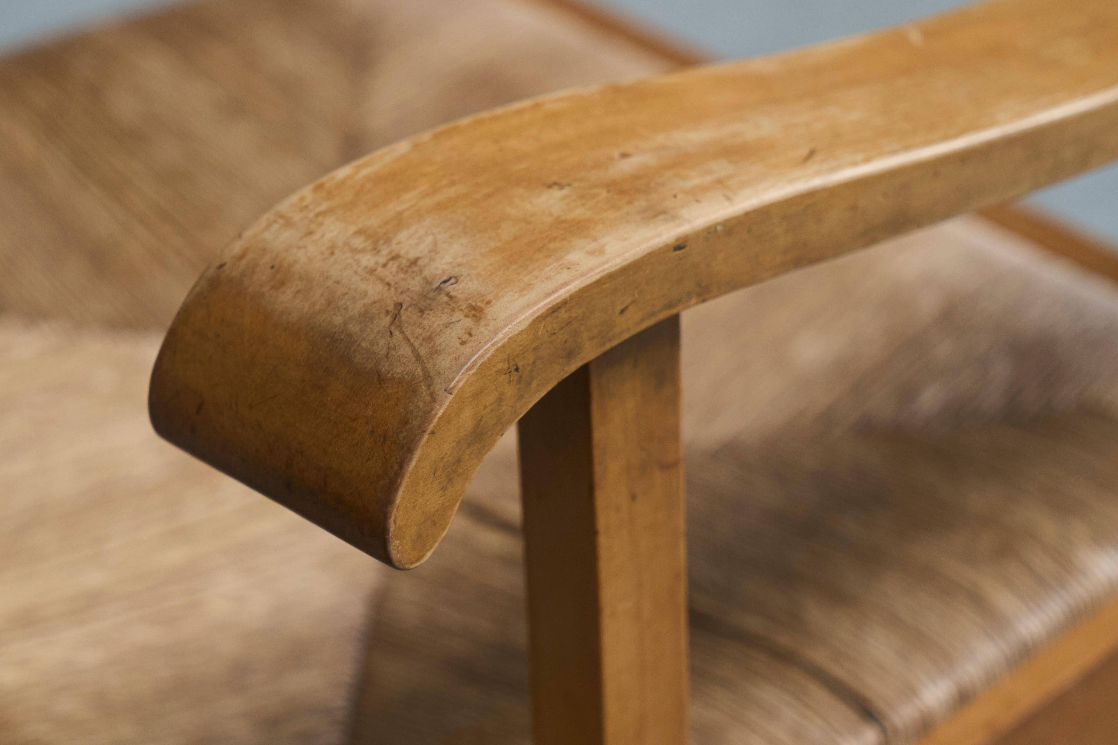 Oscar Degeyter armchair, solid wood, rush, 1942
