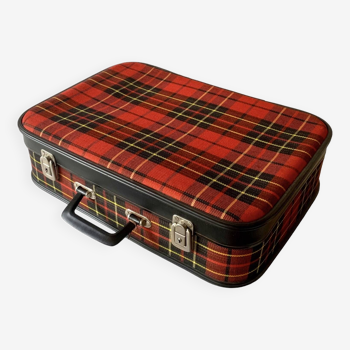 Valise en carton et tissu écossais vintage avec ses 2 clefs