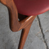 Set of 4 dining chairs in teak and burgundy by Louis van Teeffelen, The Netherlands, 1960’s