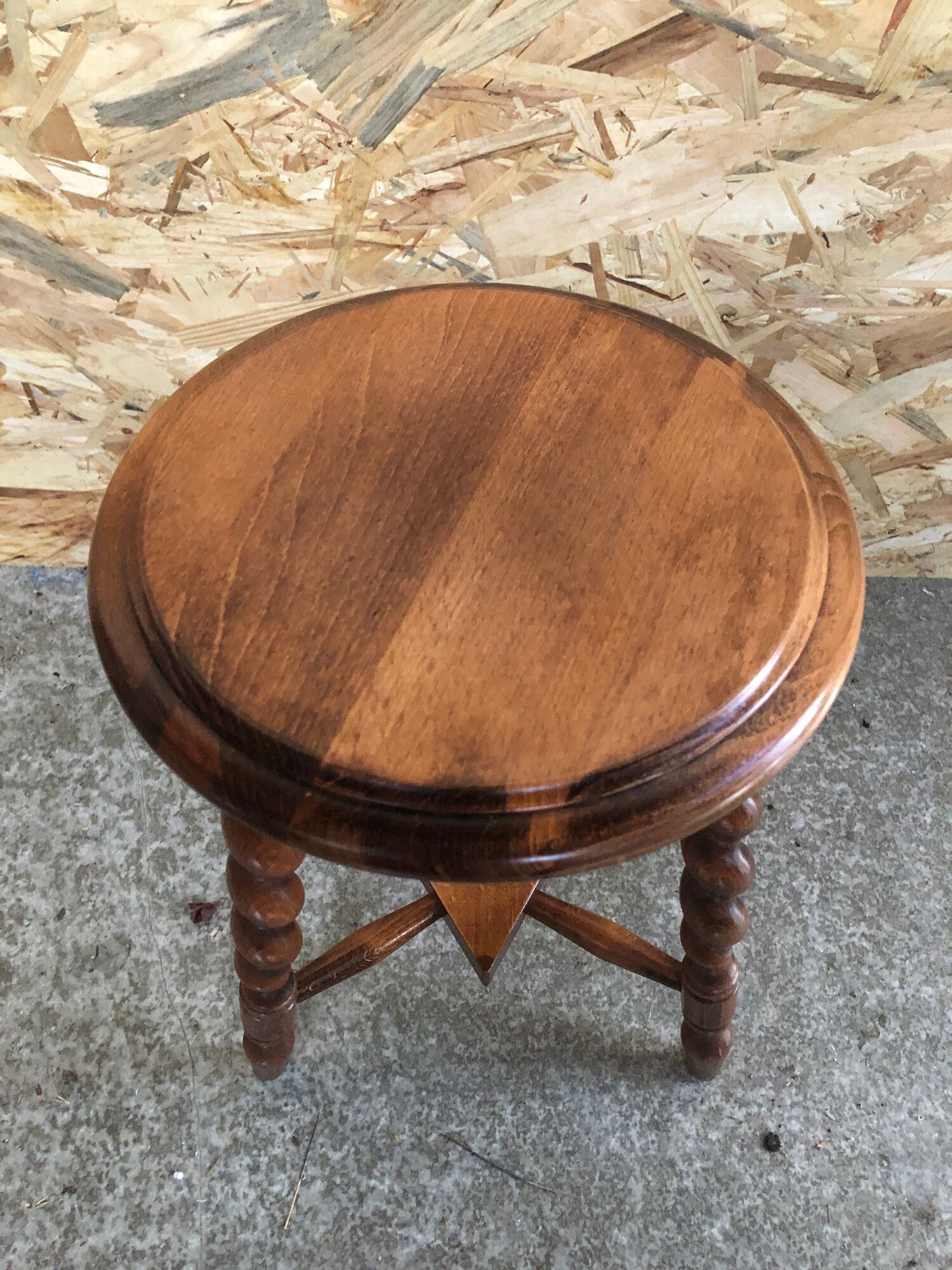 Old milking stool twisted feet vintage wood