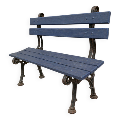 Ancien banc de jardin en fonte et bois repeint