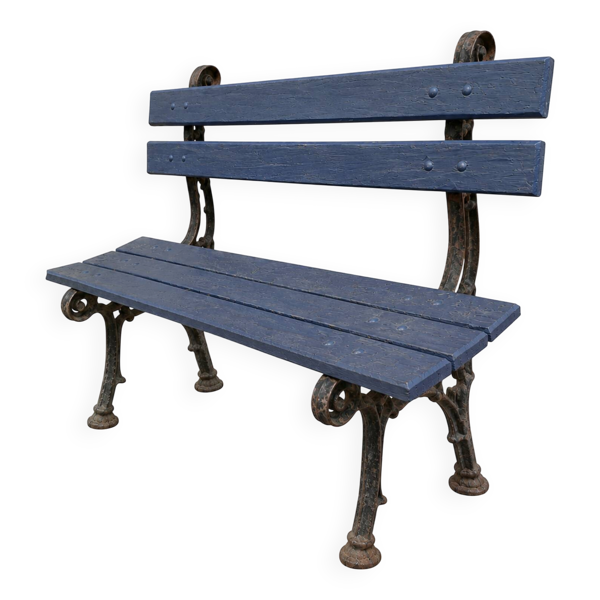 Ancien banc de jardin en fonte et bois repeint