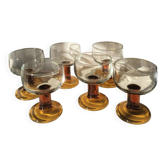 Lot of 9 glasses/cups from the 70s with amber feet