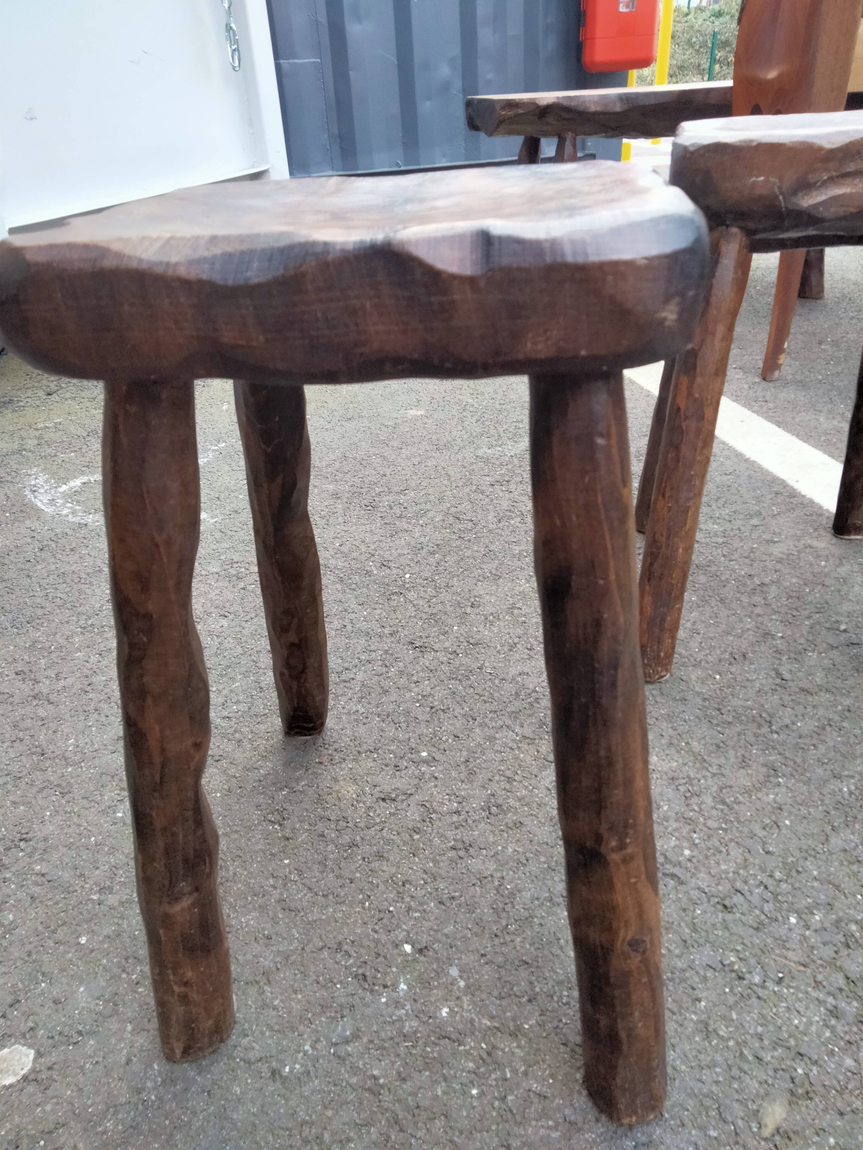 Pair of antique wooden chair stools vintage tree trunk décor