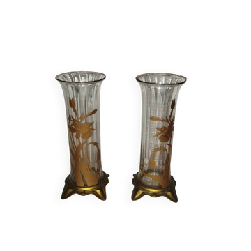 Pair of Art Nouveau enamelled vases