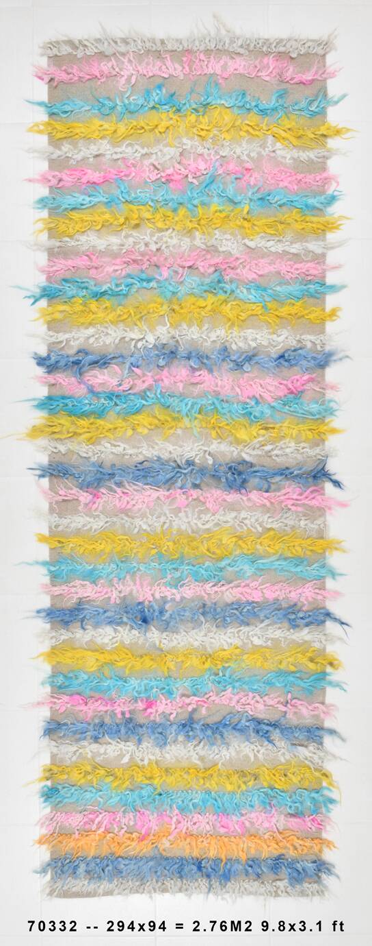 3x10 Pink & Blue Kilim Runner Rug, 94x294Cm