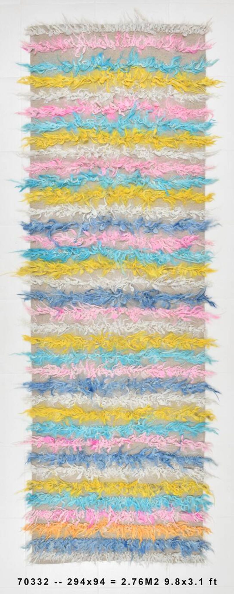 Tapis Kilim rose et bleu 3x10, 94x294 cm