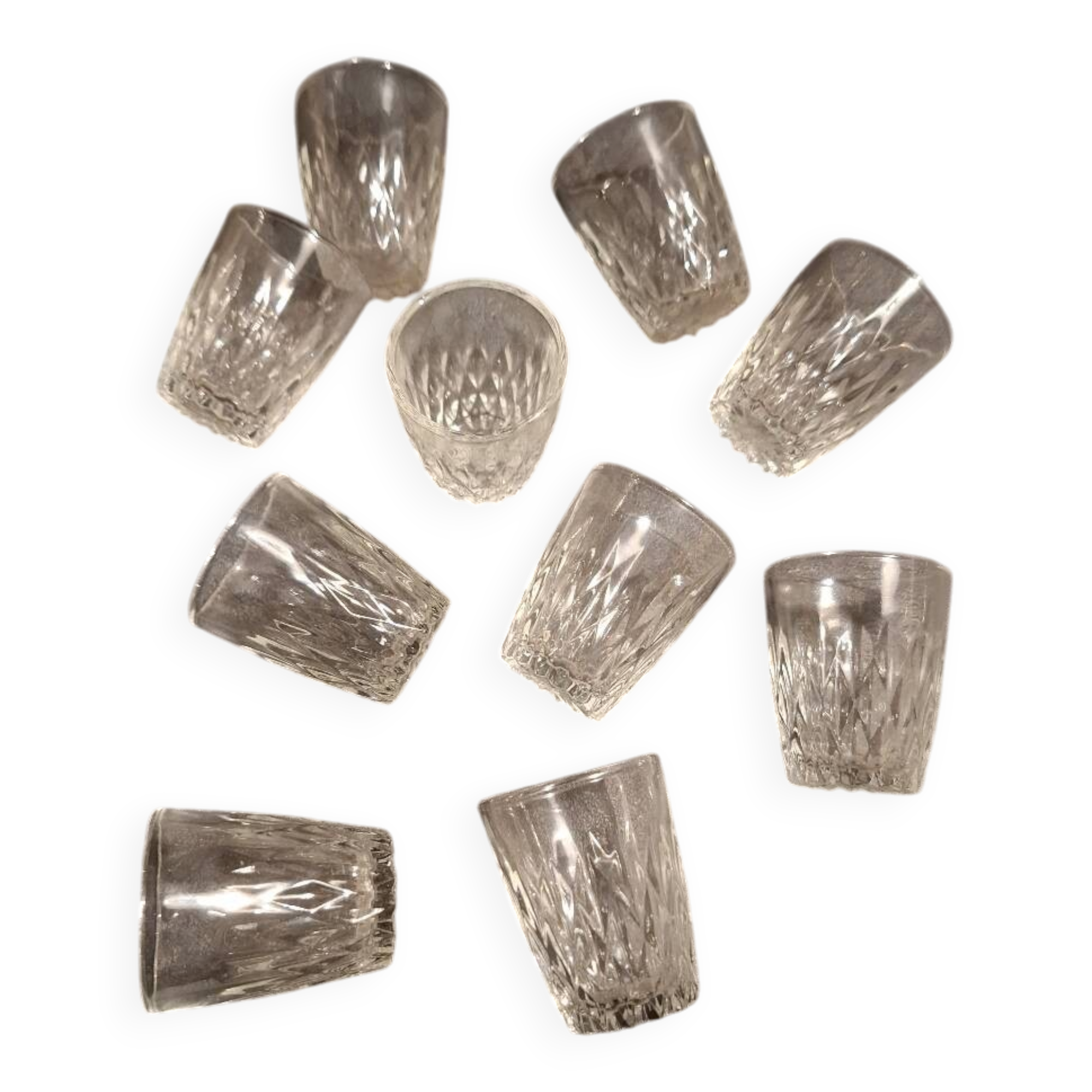 Set of 10 vintage glasses for digestifs or coffee liqueurs.