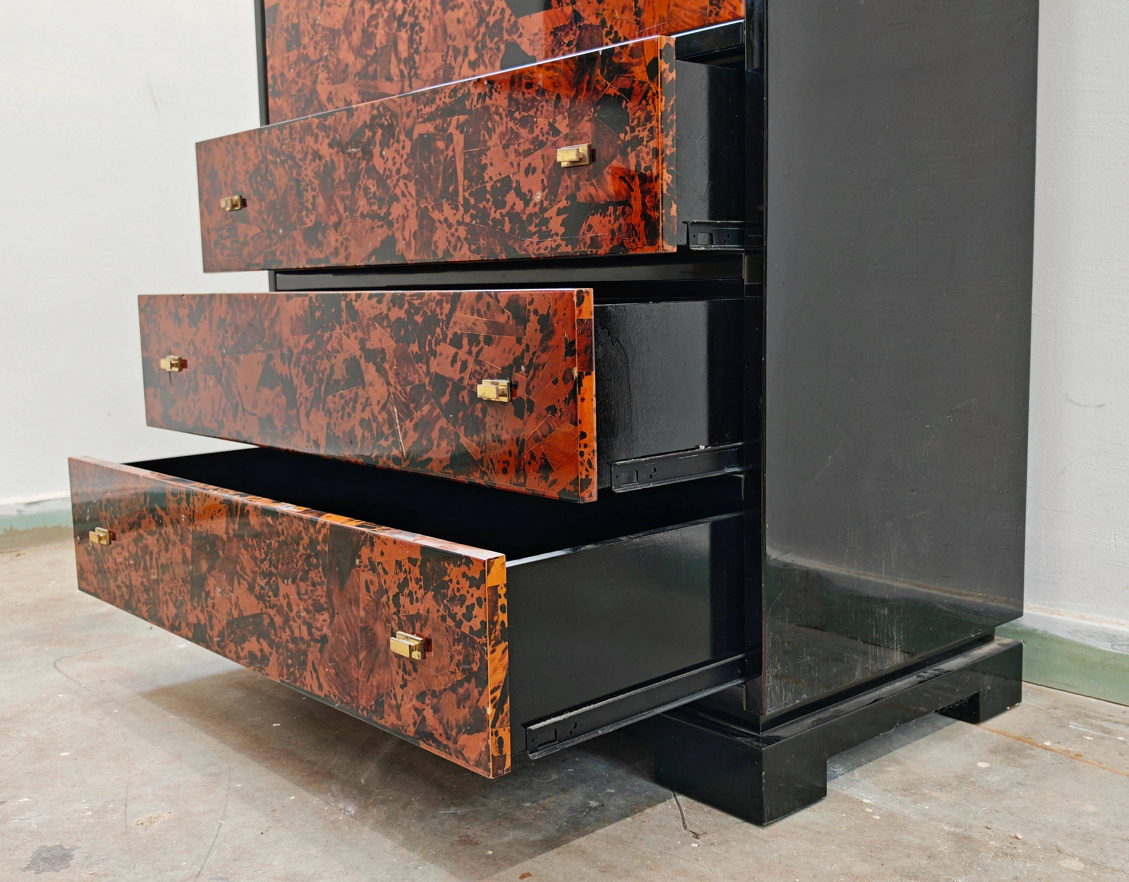 Mid Century Tall Boy or Secretary in tortoiseshell and lacquer by Ottini