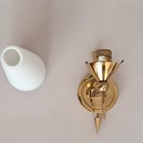 Wall lamp in gilded brass and white opaline, 1960.