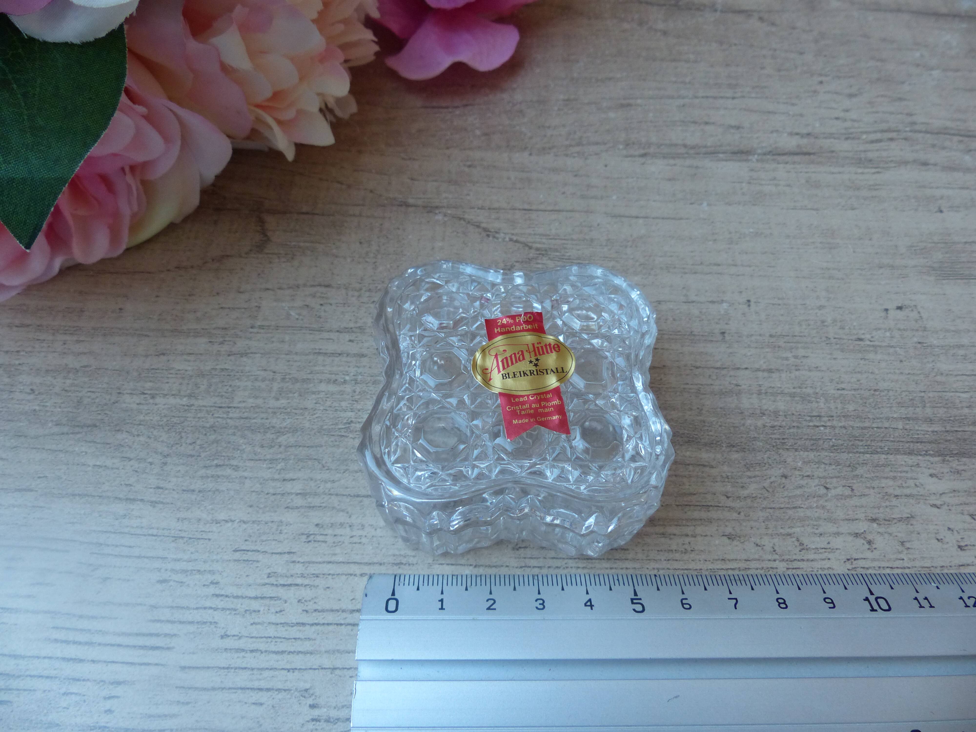 Old small square crystal box Anna Hütte