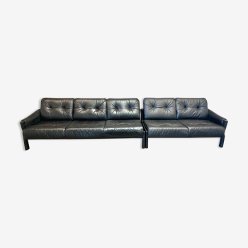 Sofa 5 places modular black leather design 1960.