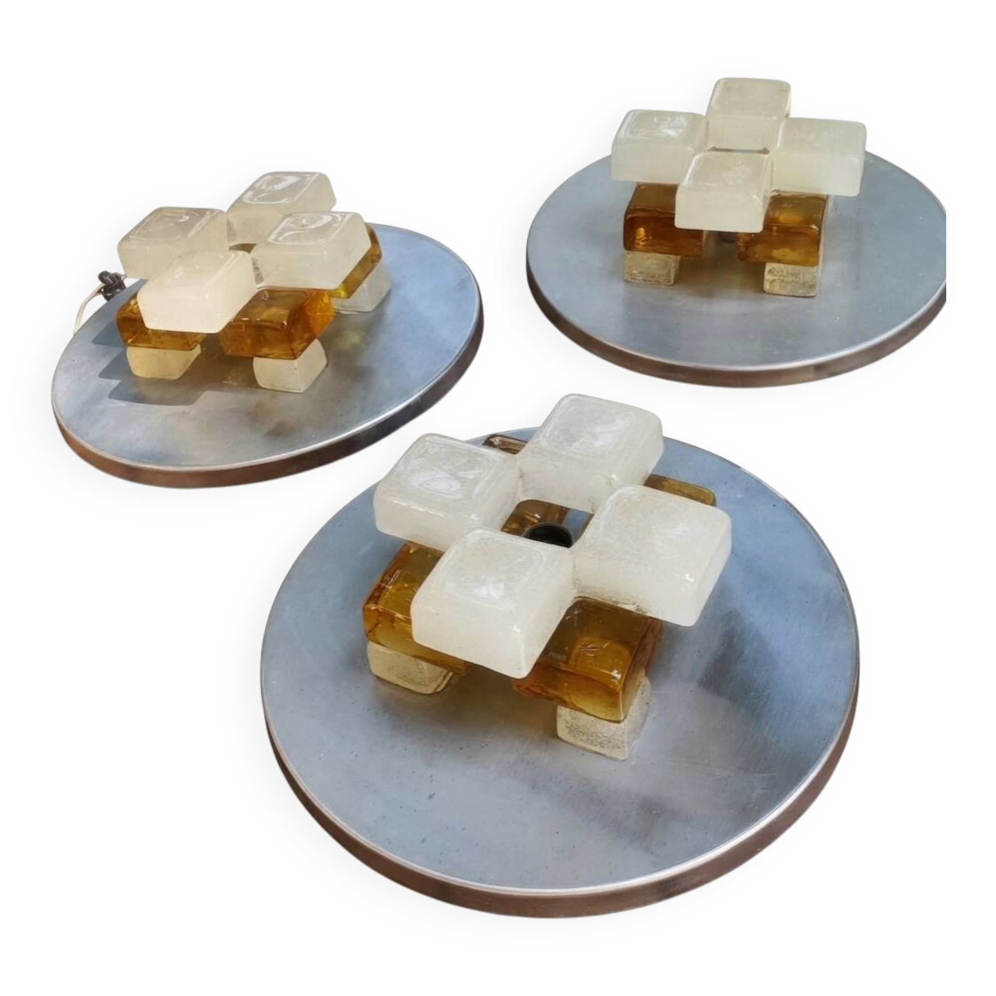 Set of 3 modernist glass ice appliques from Murano Poliarte 1970.