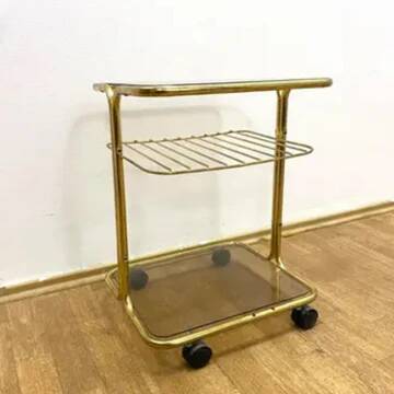 Retro chromed serving table on wheels, 1970s, Czechoslovakia