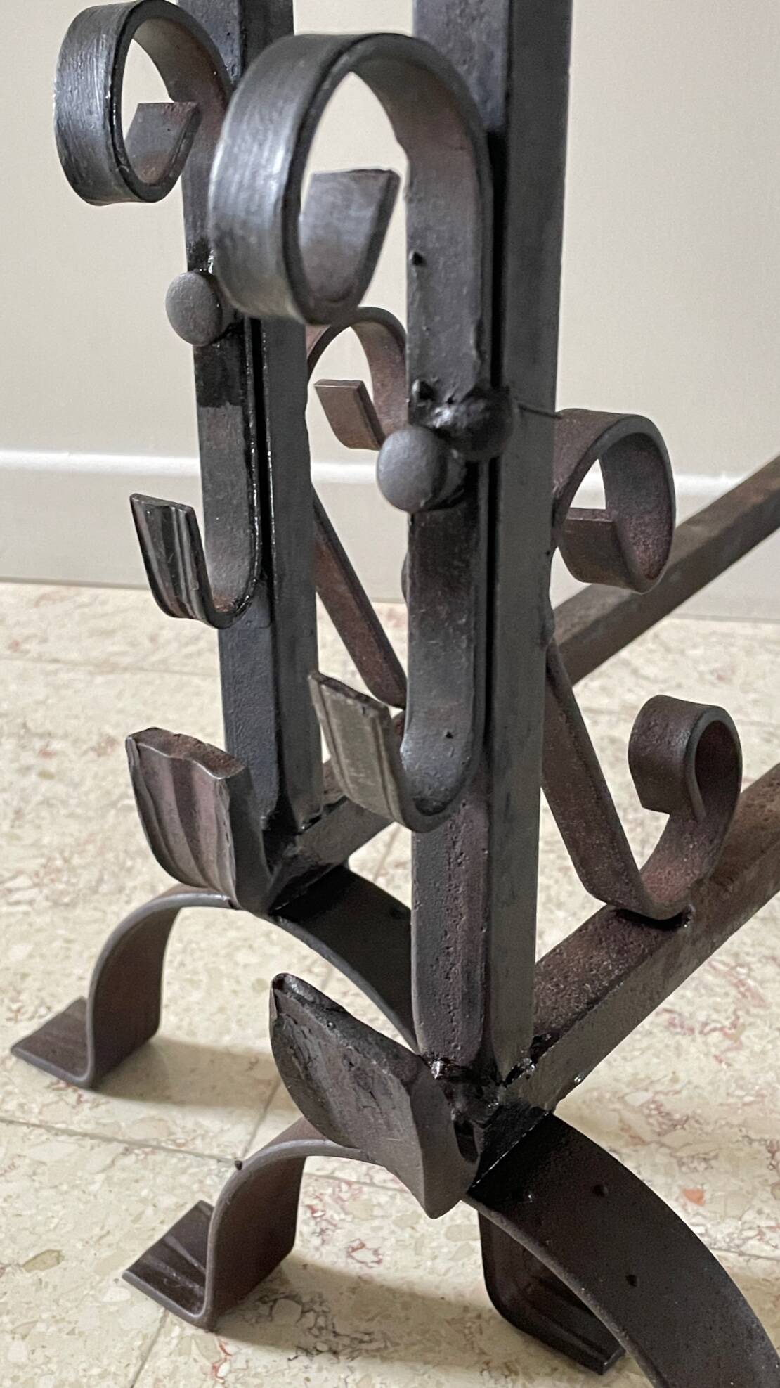 Pair of vintage steel brutalist andirons