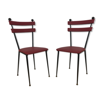 Pair of 50s metal and faux-leather chairs