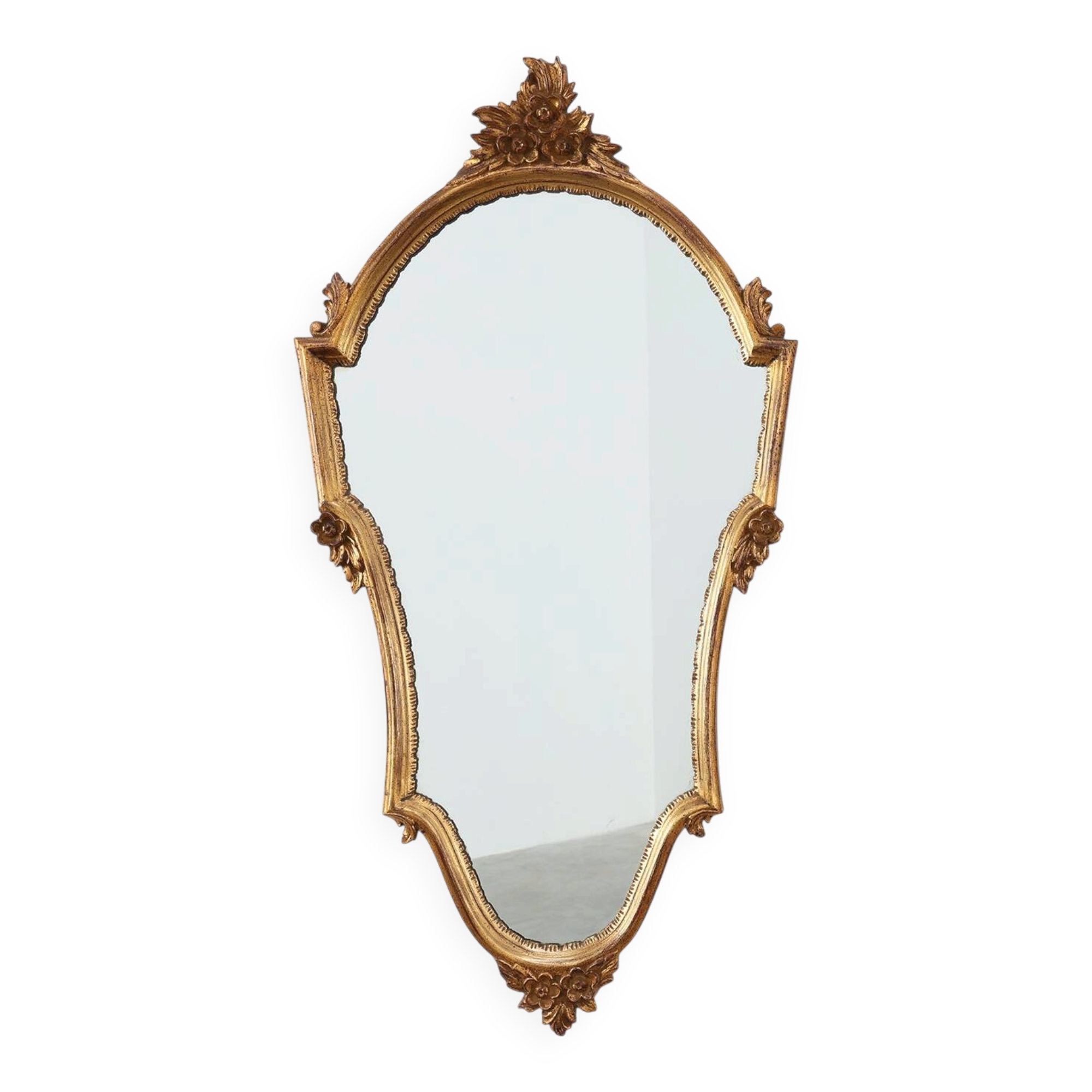 20th Century Louis XVI style giltwood mirror with ornate crest, France