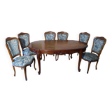 Louis XV style table and 6 chairs in solid wood, excellent condition