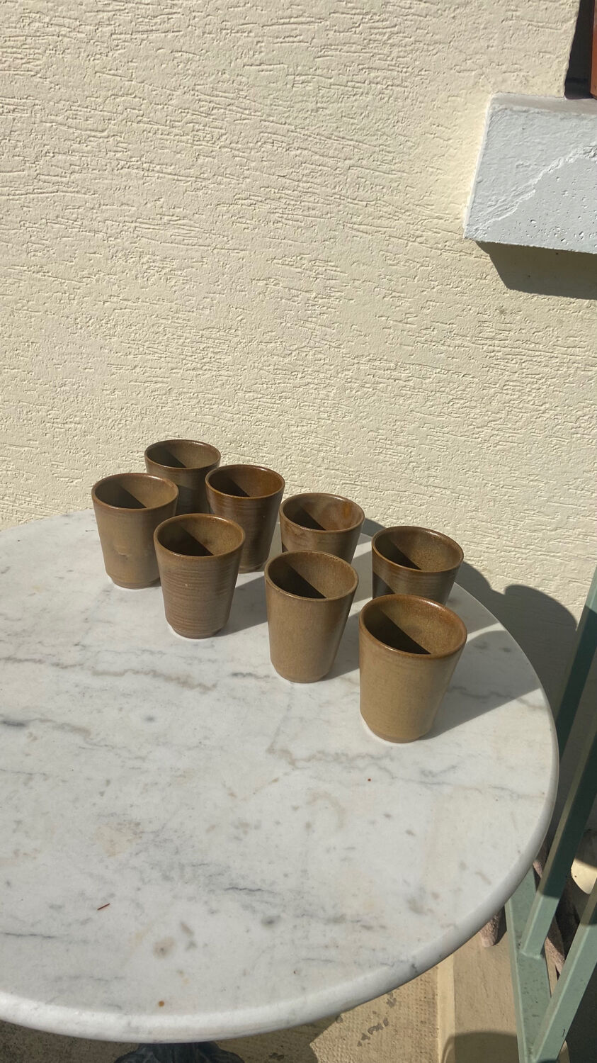 Set of 8 cups in glazed stoneware vintage Digoin 1970