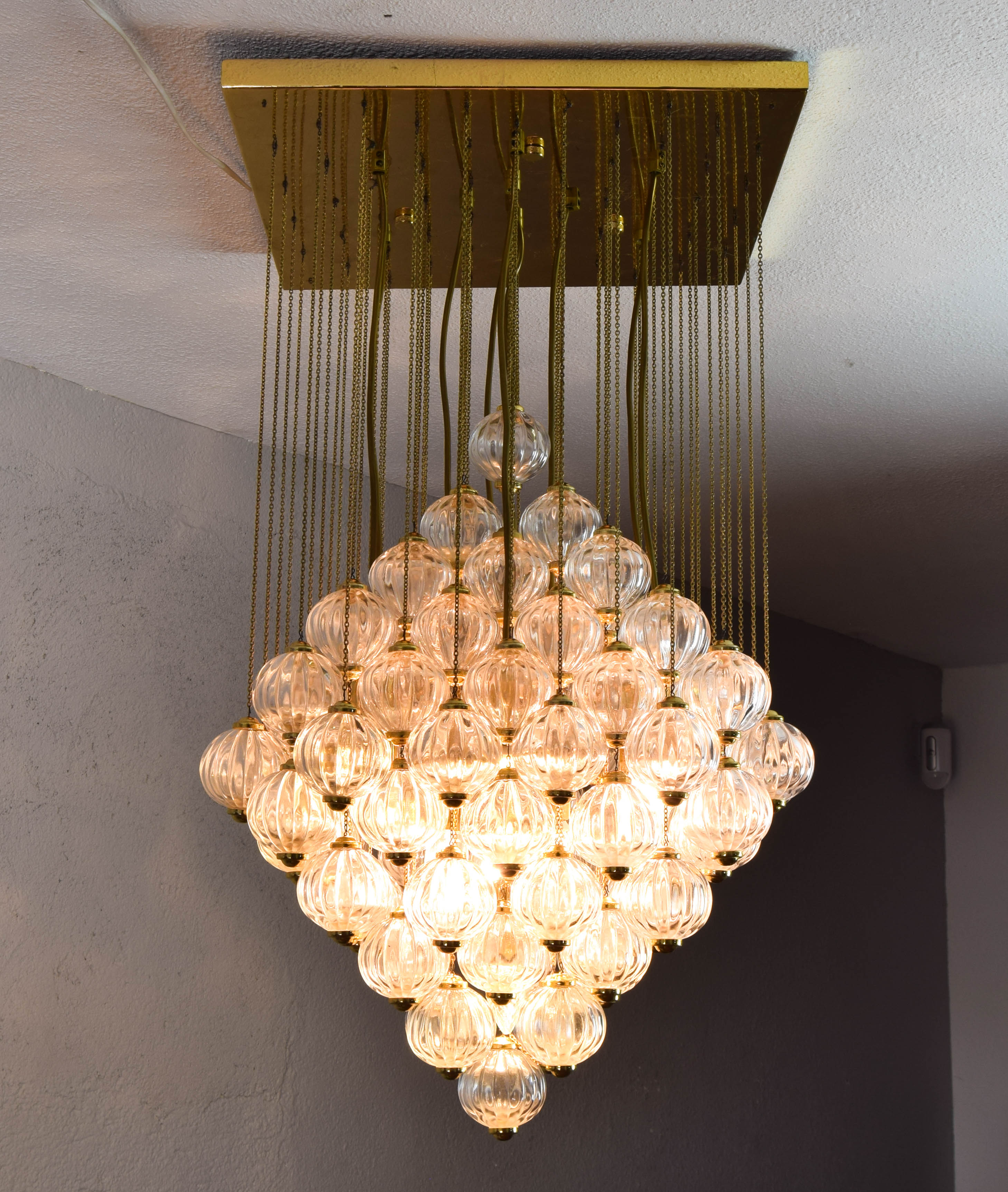 Venini mid century italian flushmount murano glass bubbles and brass chandelier