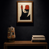 Abstract composition - gouache, signed R. Rault, vintage wooden frame