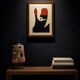 Abstract composition - gouache, signed R. Rault, vintage wooden frame