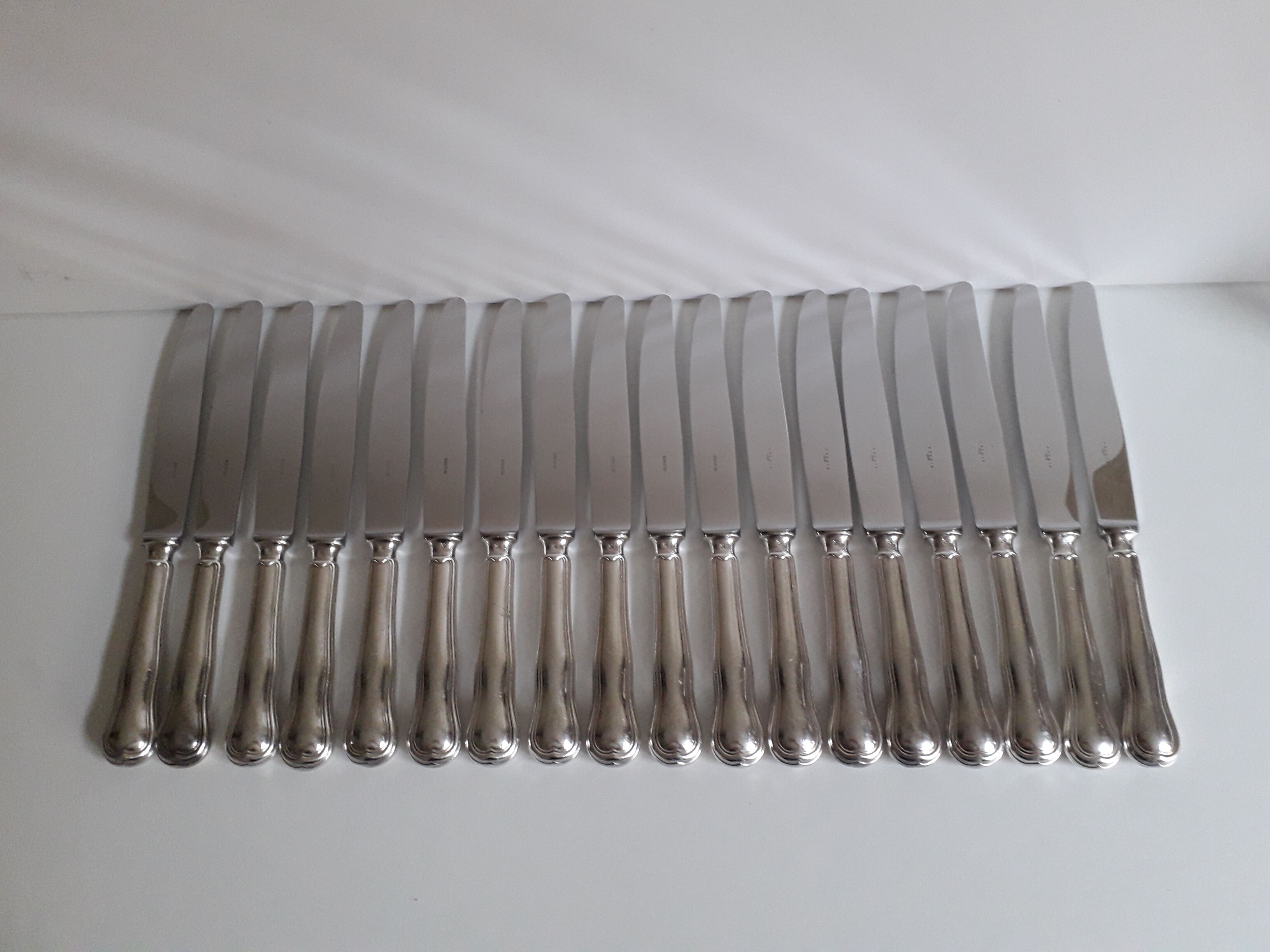 Ercuis set of 18 knives silver metal and stainless steel violin model