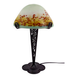 Lampe Champignon en Fer Forgé et Abat-jour en Pâte de Verre Soufflée, 1920