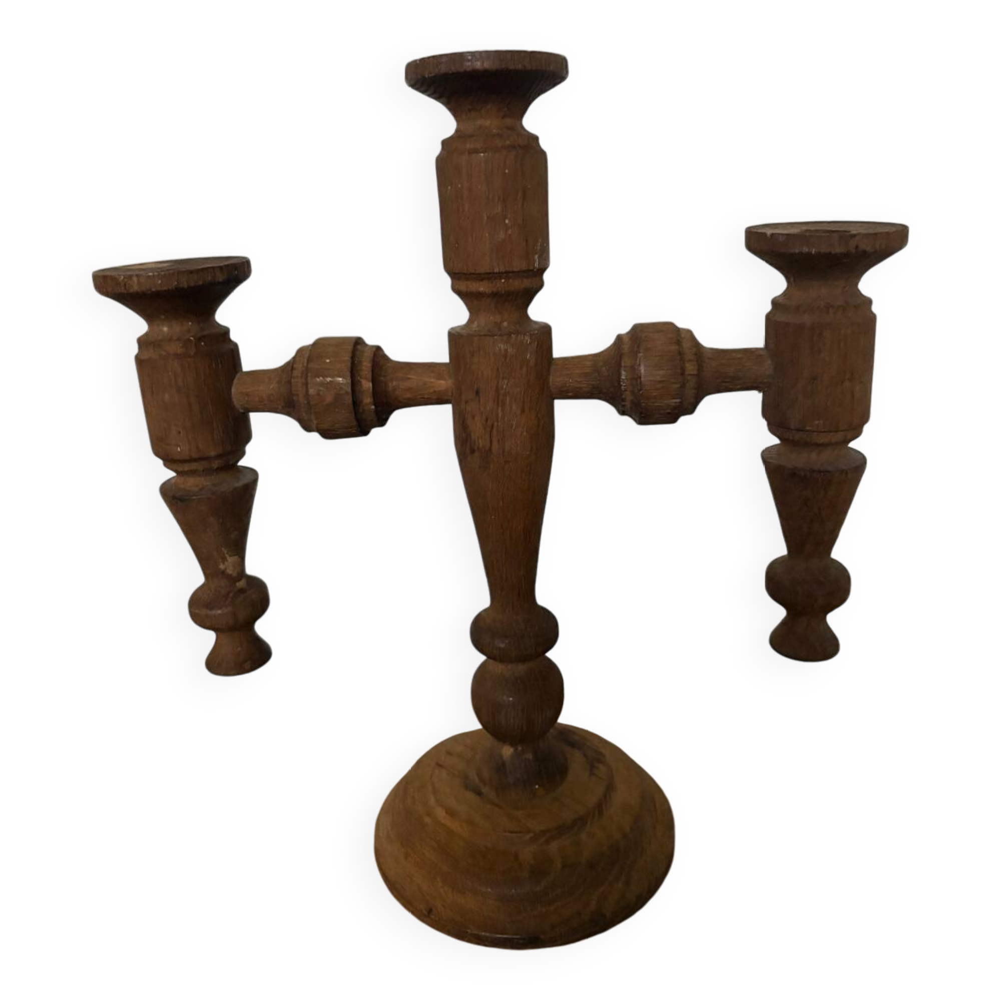 Scandinavian candlestick / candelabra in turned wood from the 50s/60s