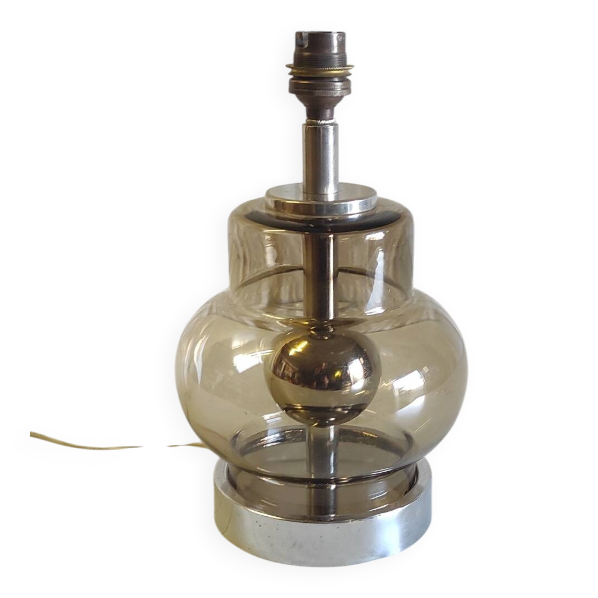 Space Age table lamp base in glass and chrome metal - 1970s