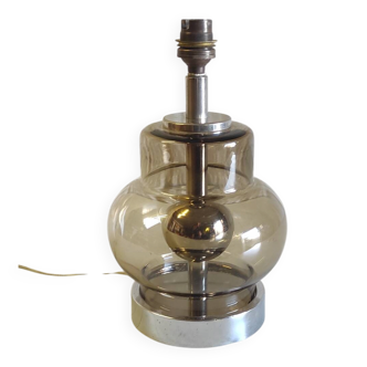 Space Age table lamp base in glass and chrome metal - 1970s
