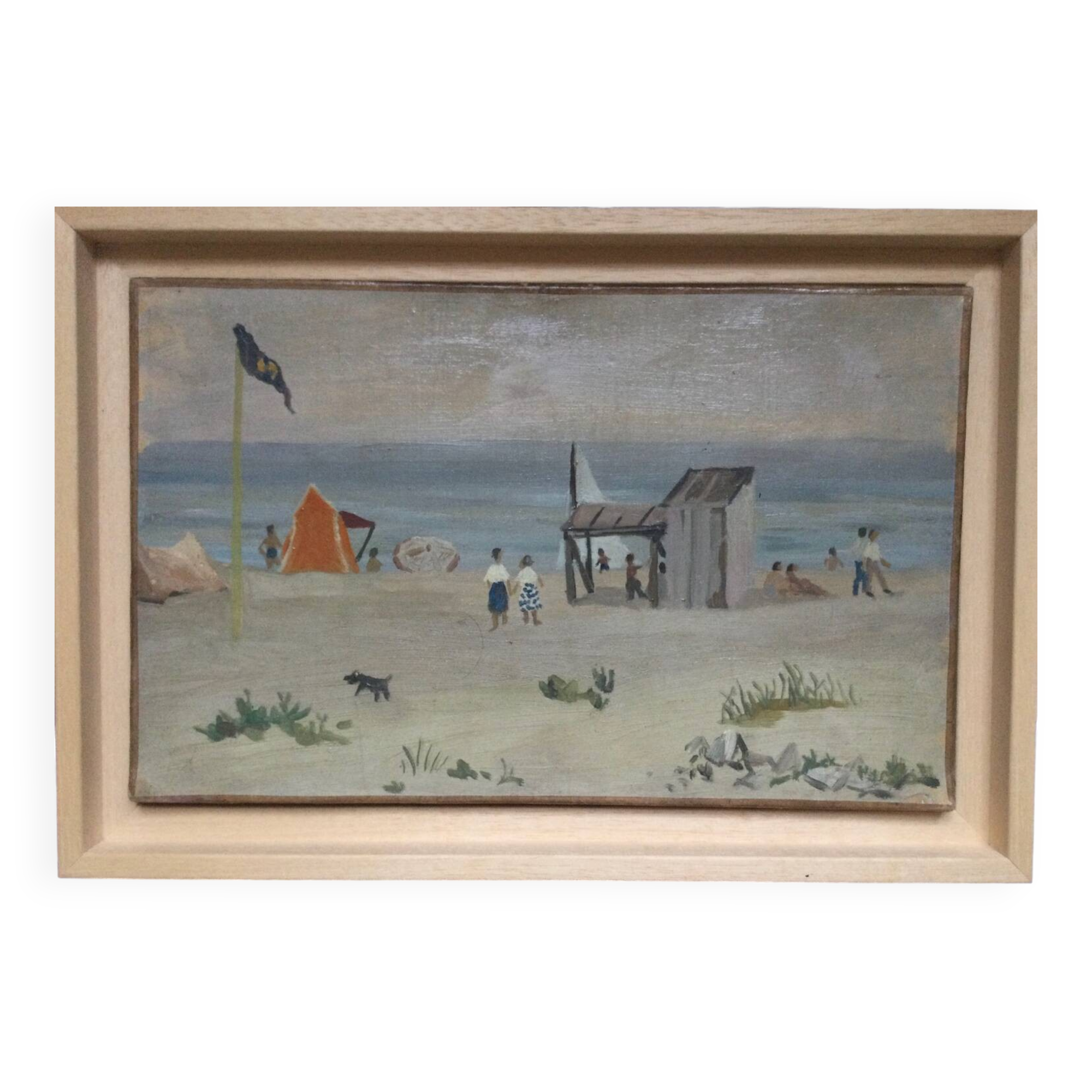François baboulet 1914-2010. at the beach. oil: paper mounted on canvas.