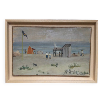 François baboulet 1914-2010.a la plage.huile:papier marouflé sur toile