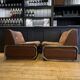 Pair of vintage low chairs, chrome and brown, France 1970