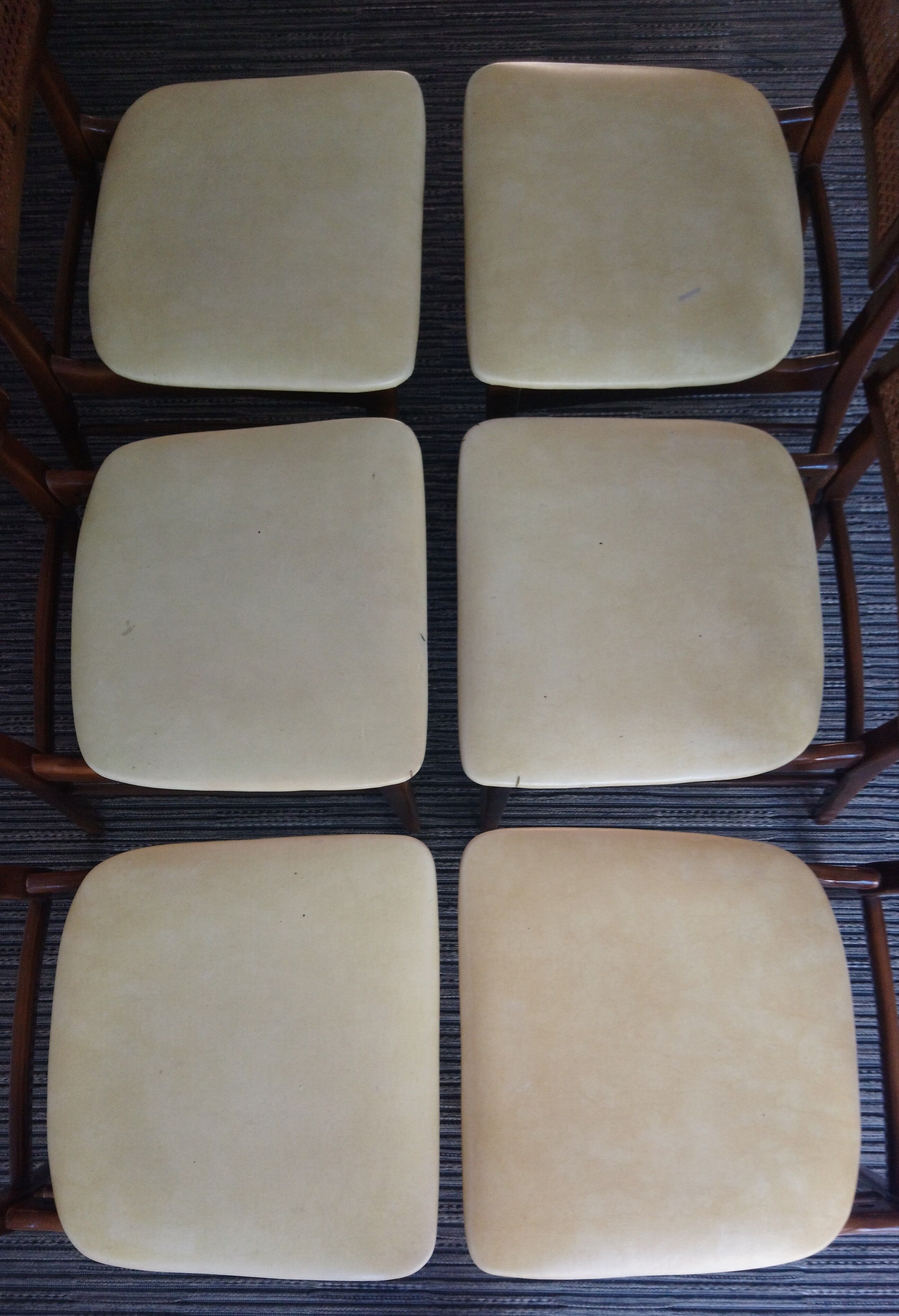 Suite of 6 vintage skai chairs and 60s canned backrest