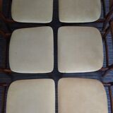 Suite of 6 vintage skai chairs and 60s canned backrest