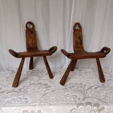Brutalist tripod chairs in solid wood