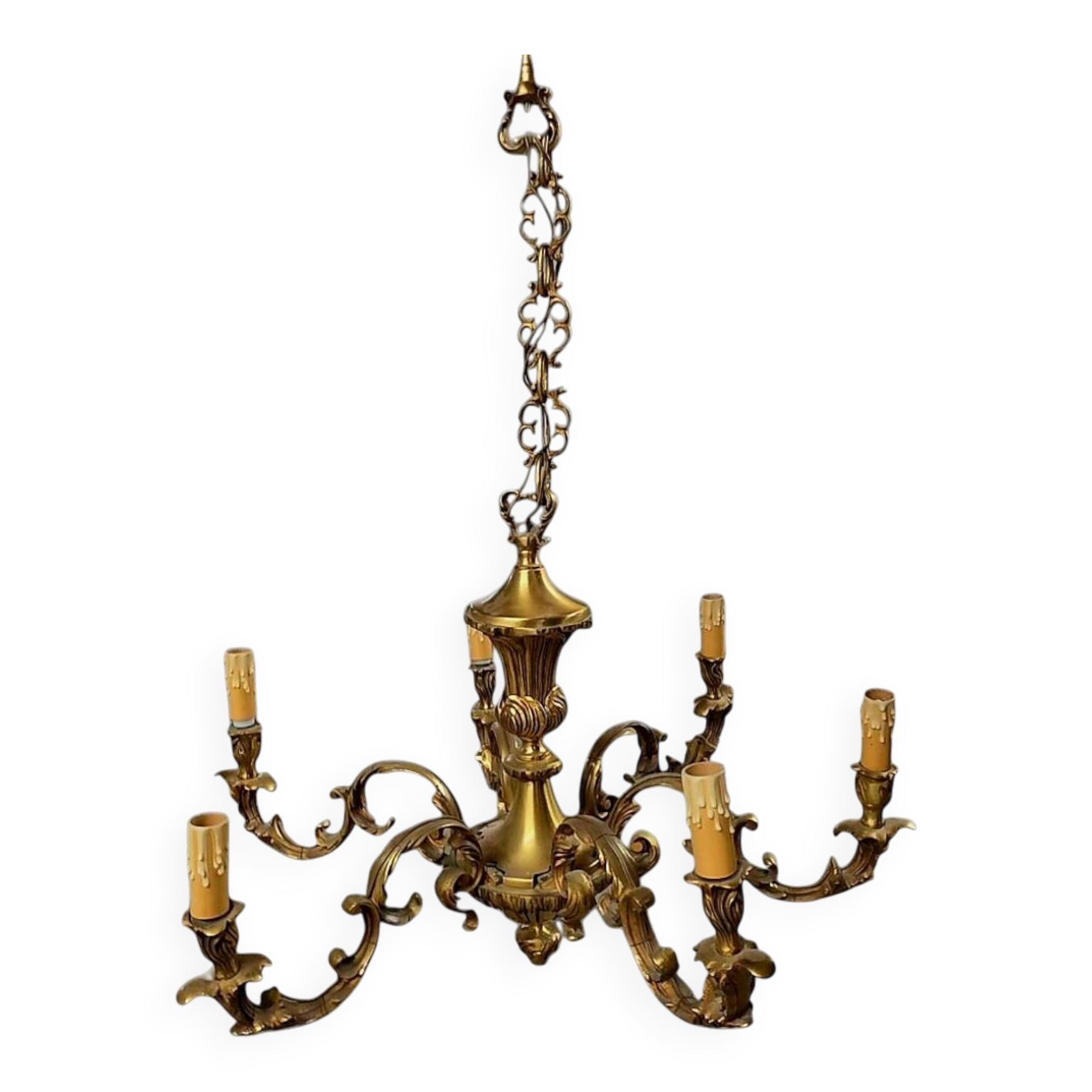 6-arm solid bronze chandelier in Louis XV style - Vintage