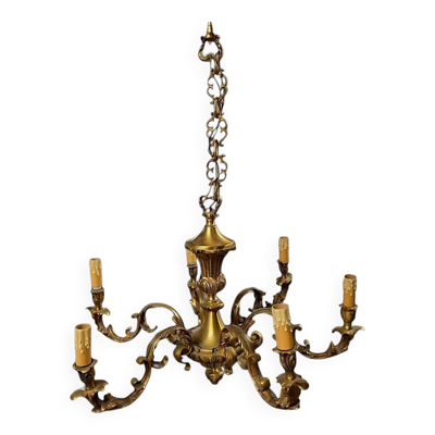Lustre 6 bras en bronze massif de style Louis XV - Vintage