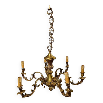 Louis XV style 6-arm solid bronze chandelier - Vintage